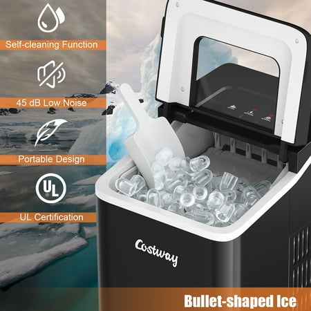 Costway - Portable Ice Maker Machine Countertop 26Lbs/24H Self-cleaning w/ Scoop - Black