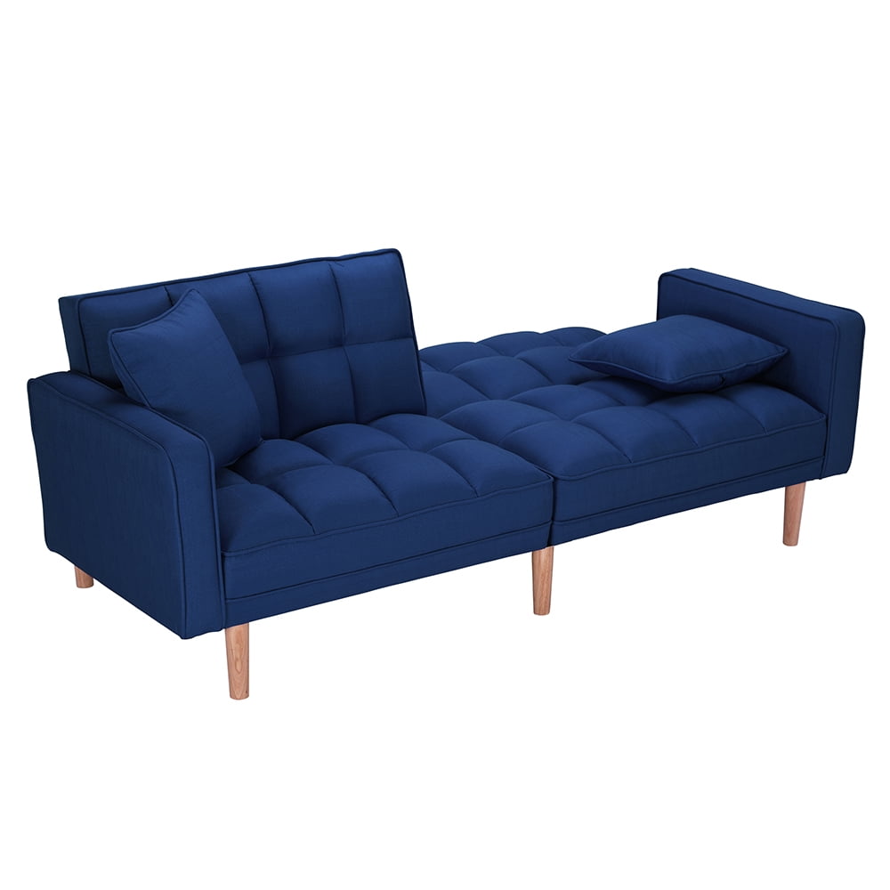 Lowestbest Modern Futon Sofa Bed with 2 Pillows for Small Spaces Living Room Bedroom, Navy Blue Lowestbest Modern Futon Sofa Bed with 2 Pillows for Small Spaces Living Room Bedroom, Navy Blue