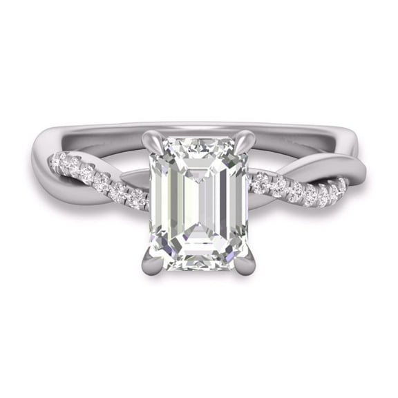 SZUL Women's Agatha Twisted Pave Ring with IGI Certified 3 Carat Lab-Grown Emerald Cut Diamond in 14K White Gold