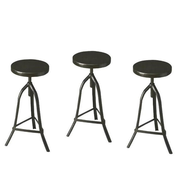 Home Square 3 Piece Metalworks Adjustable Revolving Bar Stool Set in Black