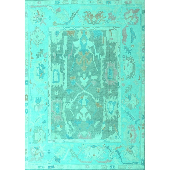 Ahgly Company Machine Washable Indoor Rectangle Abstract Turquoise Blue Modern Area Rugs, 8' x 12'