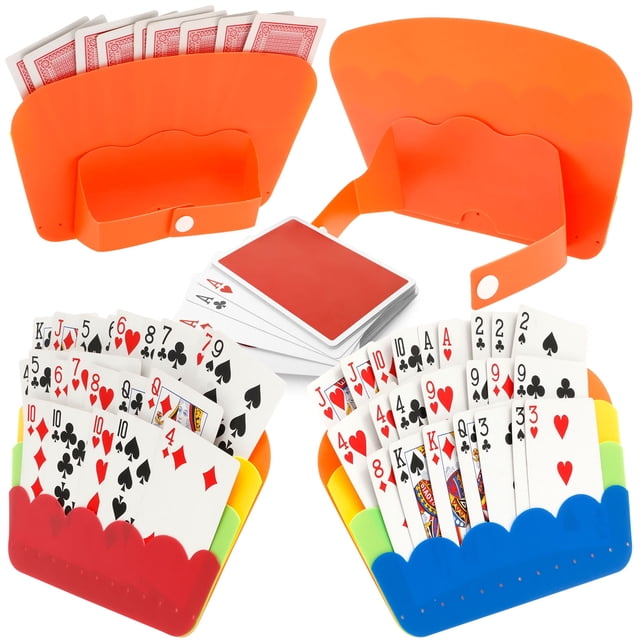 4 Pcs Plastic Playing Card Holder 3 Layer Design Reusable Wrist Tabletop Family Fun Game Night Travel (red+blue:4pcs )