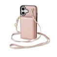 thumbnail image 3 of for iPhone 16 Plus Case, PU Leather Crossbody Wallet Case with Card Holder, Kickstand, Magnetic Clasp Folio Zipper Purse, Adjustable Removable Strap, Protective Back Cover, Rosegold, 3 of 9