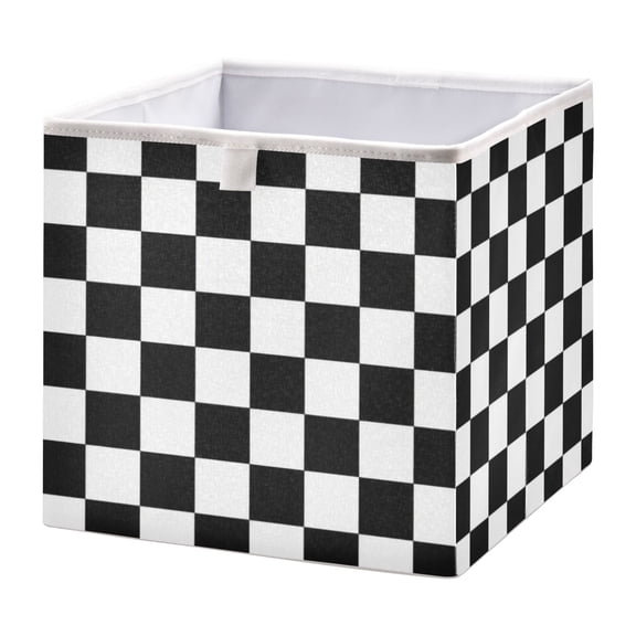 Wobogo Black and White Checkered Storage Basket Foldable Easy to Clean Durable with Hollow Support Plate with Handle 11.02×11.02×11.02 in