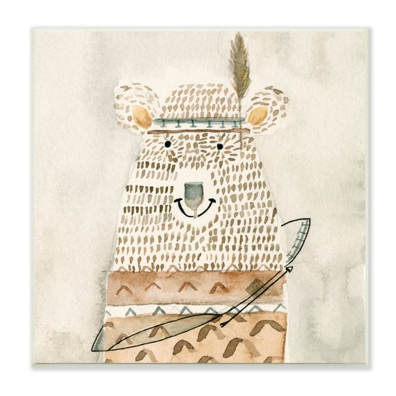 Stupell Industries Native Bear with Pattern Shirt Neutral Watercolor Animals & Insects Painting Unframed Art Print Wall Art, 12 x 12