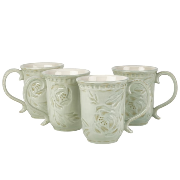 Fitz and Floyd Toulouse 18 oz Green Stoneware Mug (Set Of 4)