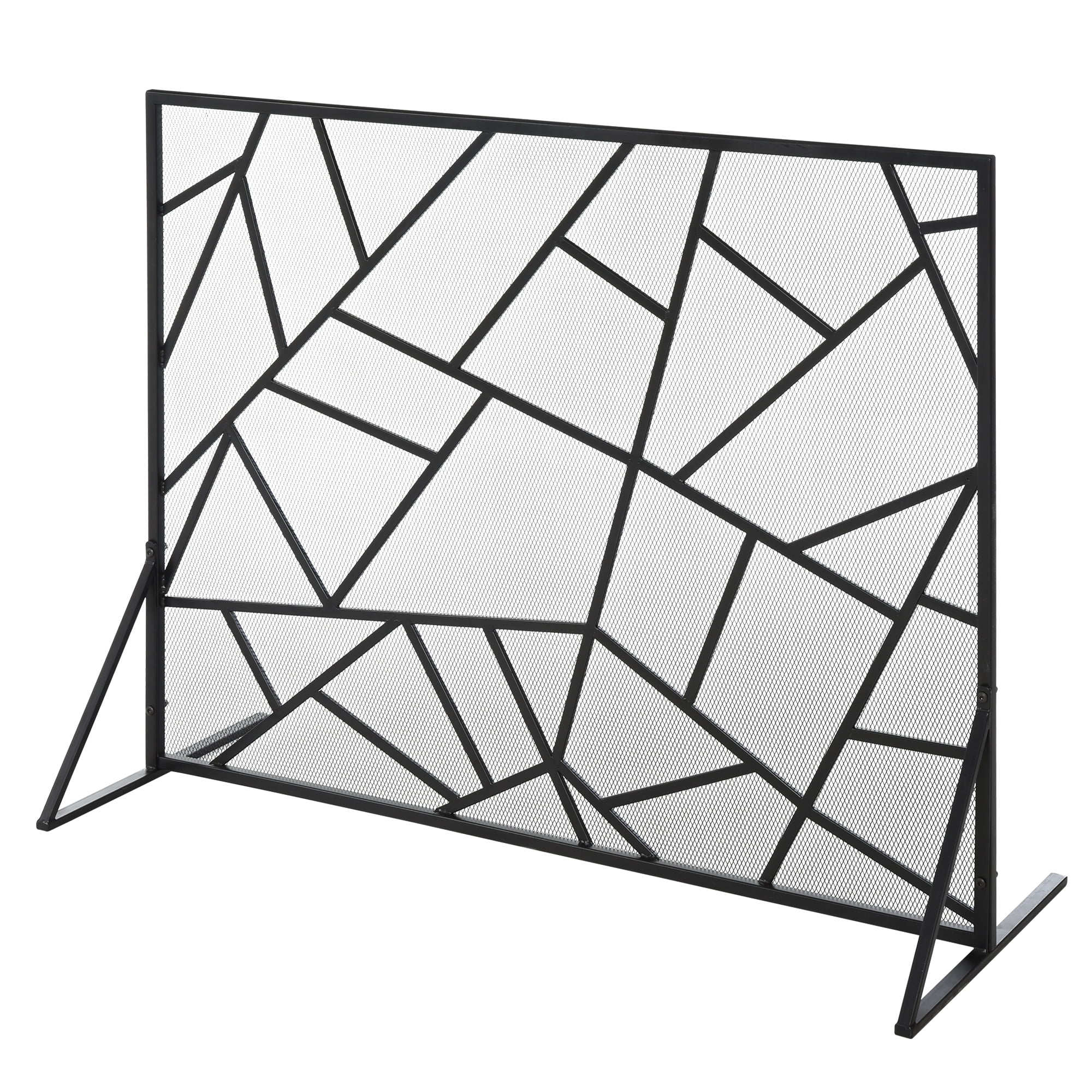 HOMCOM Single-Panel Metal Fireplace Mesh Screen Home Foldable Steel