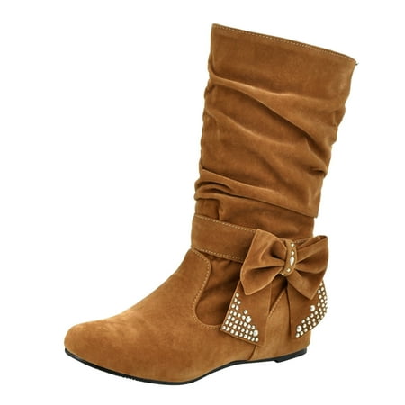 

Ki-8Jcud Quarter High Wedge Heel Boots For Women Retro Women Flock Rhinestones Bow Tie Low Heeled Slip On Mid Calf Boots Round Toe Shoes Womens Snow Boots Wide Width Wide Calf Extra Wide Calf Boots