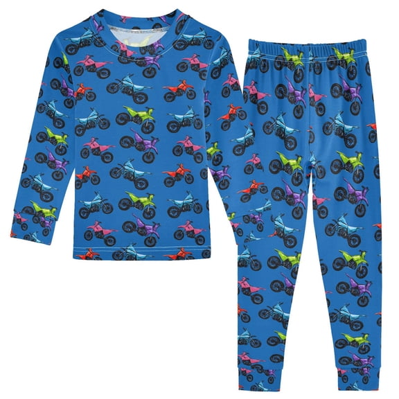 joogoo Motorcycle Blue 2 Piece Long Sleeve Tee and Pants Cotton Pajama Set 4T