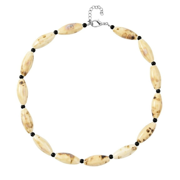 Beige Color Ceramic Black Glass Mix Silvertone Beaded Necklace for Women Jewelry Size 24-26" Birthday Christmas Gifts for Women