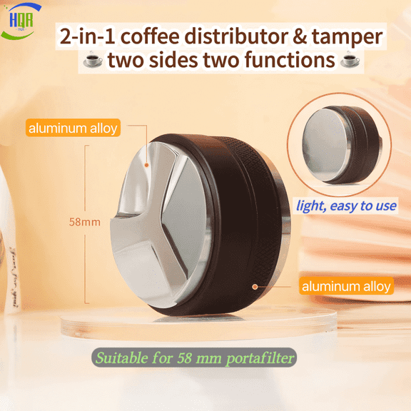 2-in-1 Coffee Distributor and Tamper, Two Sides Two Functions, Aluminum Alloy, Light, Easy to Use, A Must-have Tool for Coffee Enthusiasts, for 58 mm portafilter