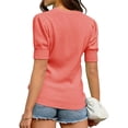 thumbnail image 4 of Women's Short Sleeve Bubble Sweater Round Neck Pullover Top Ribbed Knit Sweater Shirt, 4 of 5