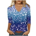 thumbnail image 2 of JTZGDY Sequin Tops for Women Plus Size 3/4 Sleeves Glitter Sparkly Printed Sexy V Neck Basic T-Shirts Dressy Casual Summer Oversized Tunic Blouse Multicolor#06 XXL, 2 of 6