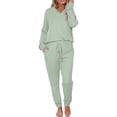 thumbnail image 1 of cfhntfmh Ensembles de Pyjama 2 Pcs pour Femmes Pjs Ensembles en Tricot Détente Col en V Manches Longues T-Shirts Décontractés Confortables Bas à Cordon Vêtements de Nuit, 1 of 7