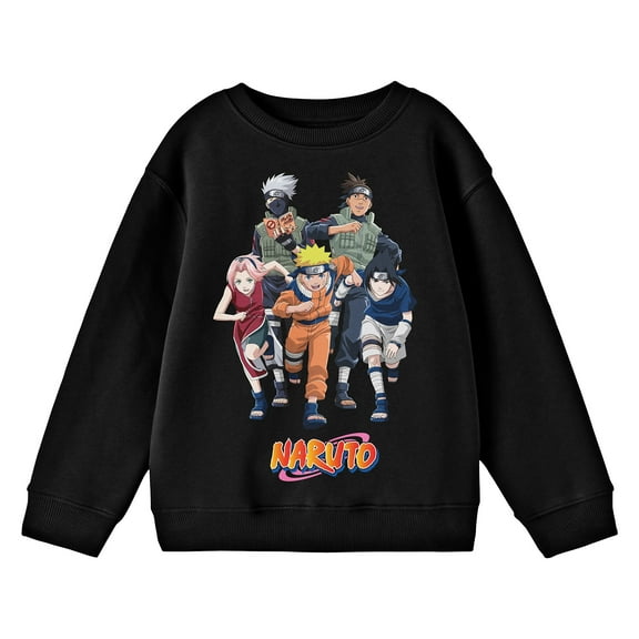 Naruto Classic Character Art and Logo Youth Black Crew Neck Sweatshirt-Large