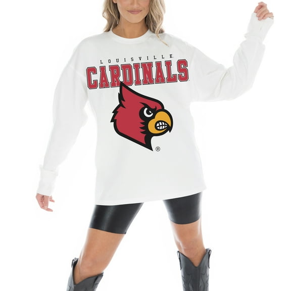 Women's Gameday Couture White Louisville Cardinals Big Goals Oversized Long Sleeve T-Shirt