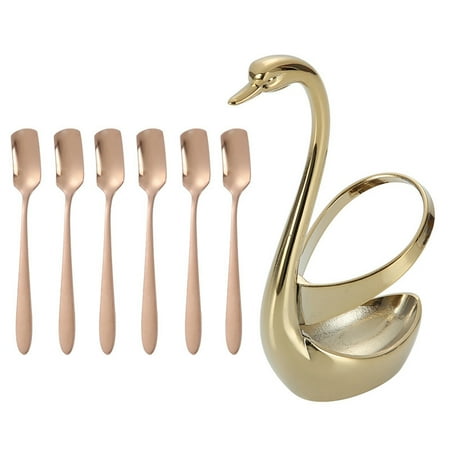 

Stainless Steel Dinnerware Set Spoons Swan Base Holder for Coffee -B