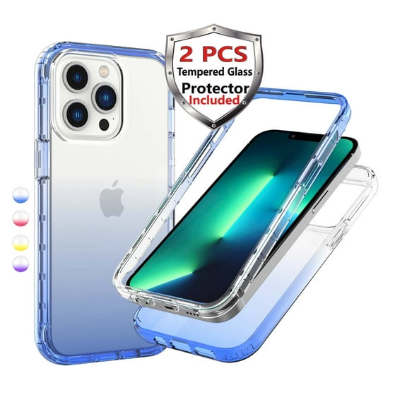 iPhone 13 Case Clear, Njjex 2-Pack for Apple iPhone 13 6.1" Tempered Glass Screen Protector, Crystal Clear Shock Absorption Technology Bumper Soft TPU Cover