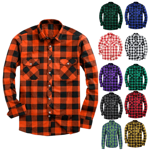 Jinhomg Long Sleeve Shirts for Men Plaid Button Down Shirt Mens Casual Collar Long Sleeve Western Pocket Shirt with Pockets Blue,M