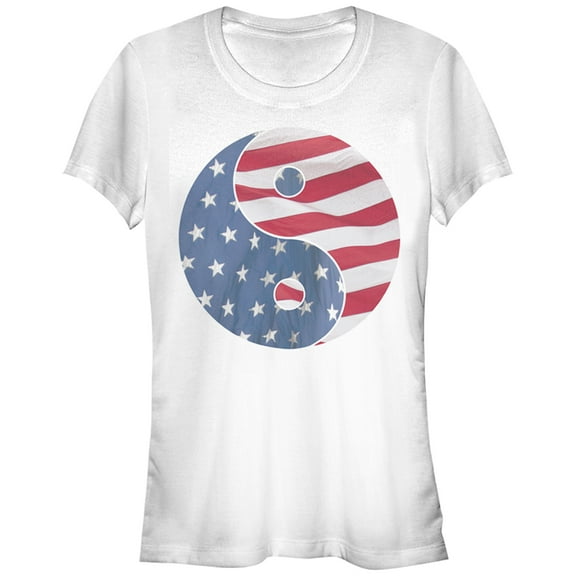 Junior's Lost Gods American Flag Yin Yang Graphic Tee White 2X Large