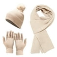 thumbnail image 2 of Winter Hat Scarf and Gloves Set for Men and Women, 3 in 1 Knitted Beanie Ear Muffler and Gloves, Warm Windproof Ski Set for Cold Weather, Cycling, Outdoor Activities-Beige, 2 of 9