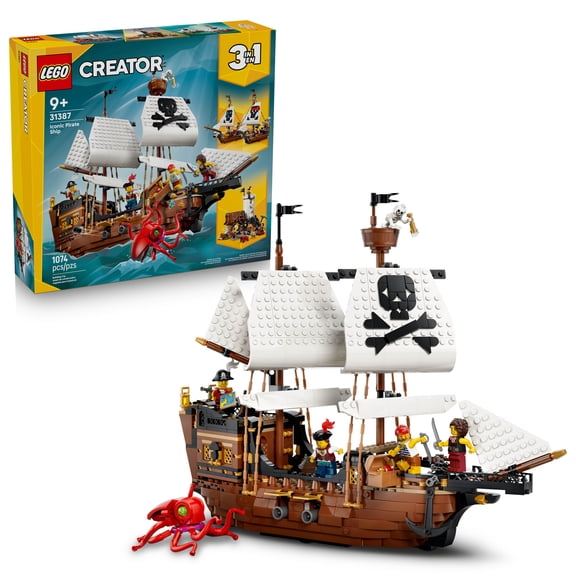 LEGO Creator 3 in 1 Iconic Pirate Ship Toy - Building Set for Boys & Girls, Ages 9  - With 5 Minifigures - Gift for Kids' Birthdays - 31387