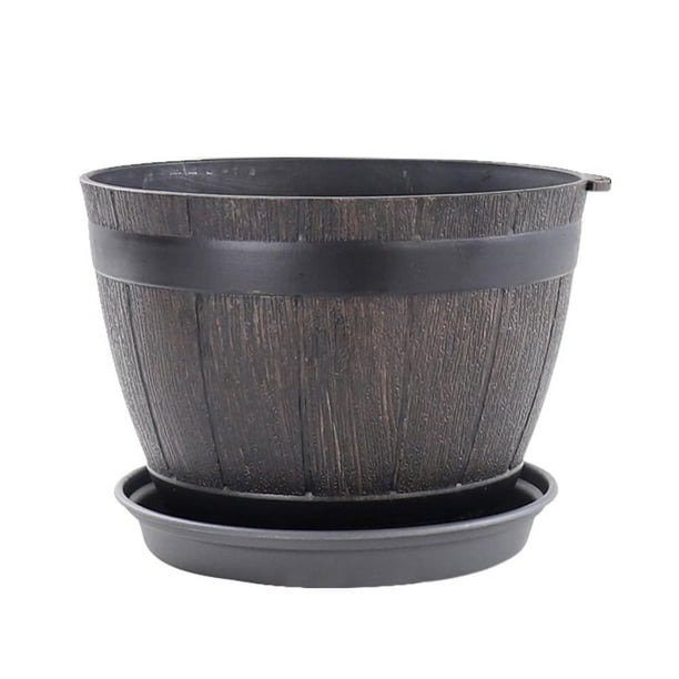 Barril Maceta De Resina Barril Maceta Contenedor De Planta Con Orificio De Drenaje Para Decoración Exterior O Interior Yuarrent HA042816-02