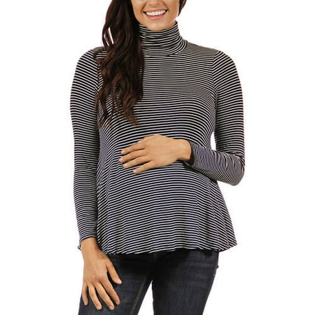 24/7 Comfort Apparel Women's Striped Maternity Turtleneck Sweater
