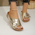 thumbnail image 2 of Womens Gold Wedge Sandals Double Buckle Slide Sandals PU Faux Leather Adjustable Open Toe Comfortable Casual Summer Shoes,Size 9.5, 2 of 9