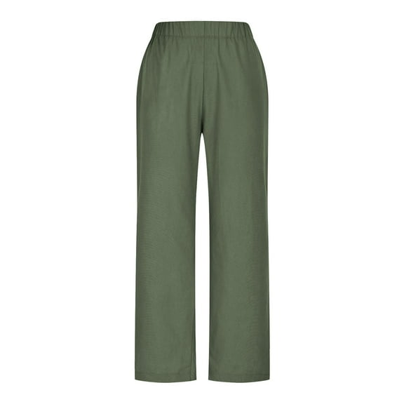 bbymog Lounge Pants Womens Comfy Cotton Linen Summer Pants with Pockets Soft Casual Loose Trousers Army Green XL