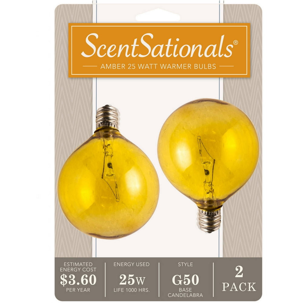 ScentSationals 25 Watt Replacement Wax Warmer Light Bulbs, Amber, 2