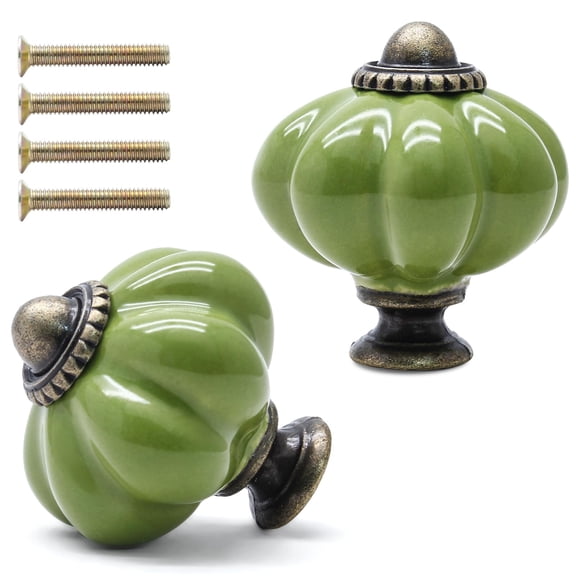 Minzimin 2 Pack Pumpkin Knobs Ceramic Cabinet Knobs | Retro Dresser, Vintage Drawer Knobs Pulls, For Vanity, For Closet