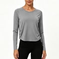 thumbnail image 6 of Qgtaibl Womens Workout Long Sleeve Shirts Round Neck Side Ruched Drawstring Athletic Tops Soft Stretchy Running Sports Tees Gray XL, 6 of 8
