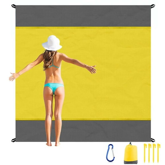 Lanzon Lightweight Beach Blanket, 83"x79" Waterproof Picnic Mat for Camping, Hiking, Travel Portable