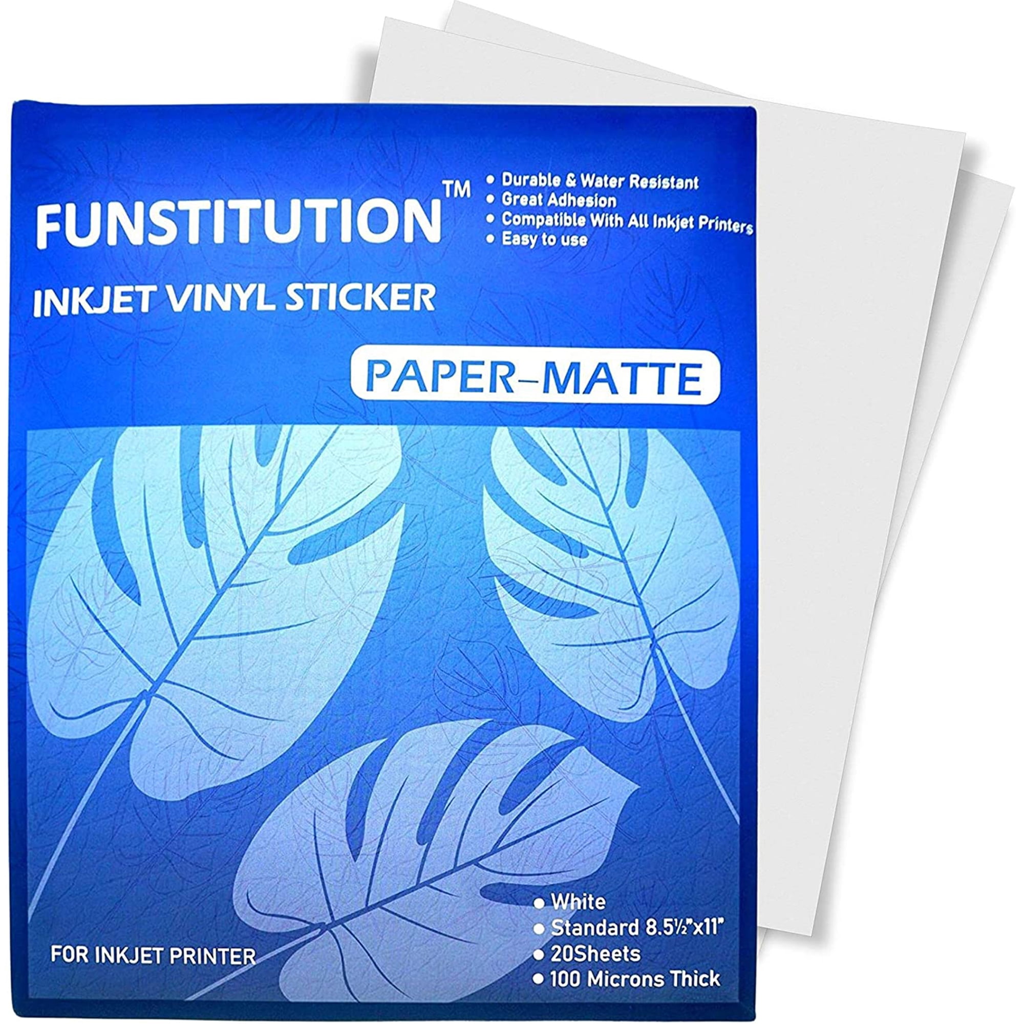 HTVRONT Printable Vinyl for Inkjet Printer & Laser Printer - 20 Pcs Matte  White Inkjet Printable Vinyl Sticker Paper, 8.5x11 