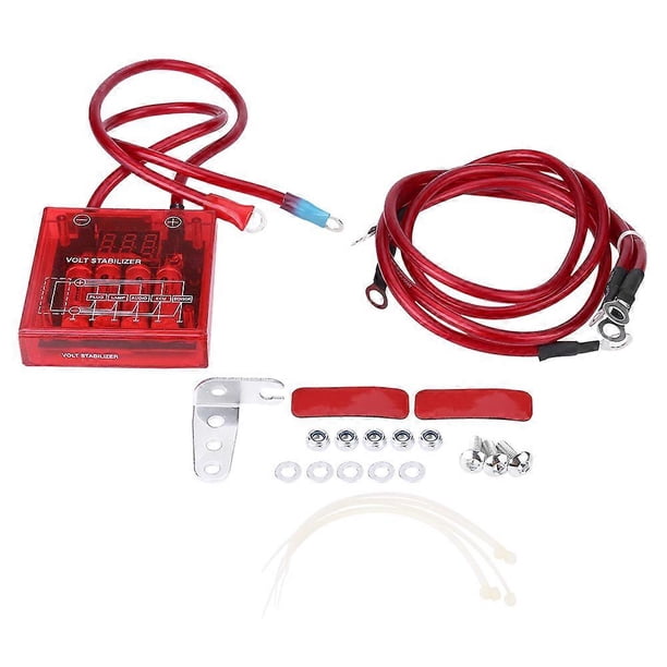 Universal Fuel Saver Voltage Stabilizer Regulator Kit W/ 3 Earth Ground Cables Red