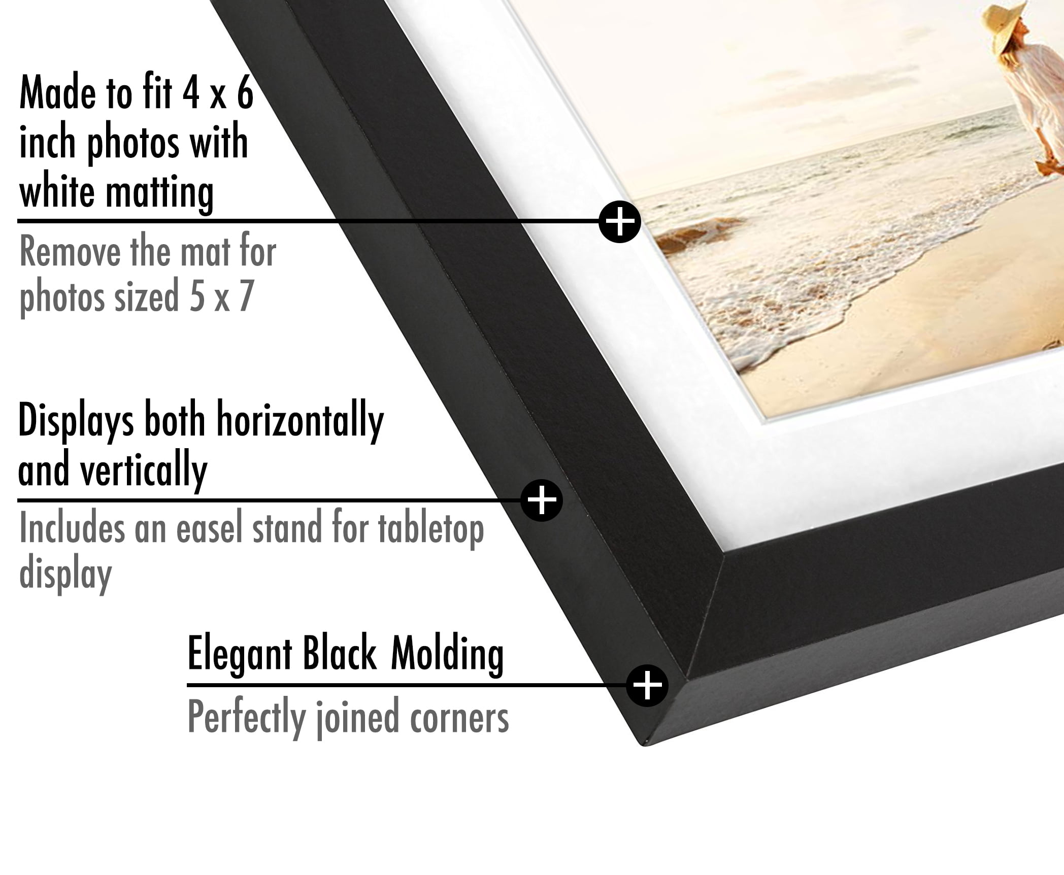 Americanflat 5x7 Picture Frame in Black Set of 4 - Displays 4x6 With Mat and 5x7 Without Mat - Composite Wood with Shatter Resistant Glass - Horizontal and Vertical Formats for Wall and Tabletop