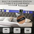 thumbnail image 4 of King Bed Frame with Storage Headboard, Charging Station and Adjustable LED Lights, Upholstered Platform Bed with Heavy Metal Slats, No Box Spring Needed, Noise Free, Easy Assembly, Dark Gray, 4 of 8
