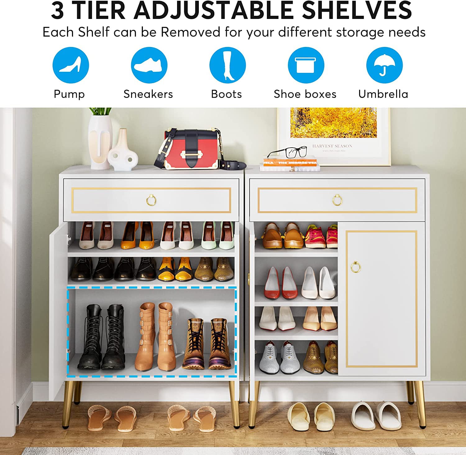 Tribesigns Shoe Cabinet 16 Pairs, Modern Shoes Storage Cabinet with Doors,  Coat Shelf, Thin Tipping Sneaker Holder Stand Slim Shoe Rack Organizer with