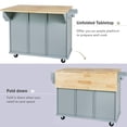 thumbnail image 6 of Toauuo Kitchen Cart (Kitchen Island) - Rubber Wood Drop-Leaf Countertop, Cabinet Door Internal Storage Racks, 5 Wheels + Storage Cabinet & 3 Drawers (for Dining Room)​, 6 of 15