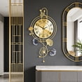 thumbnail image 5 of Elegant Metal Wall Clock with Pendulum and Gold and Gray Leaves, Modern Non-Walking Silent Metal Wall Clock, 5 of 8