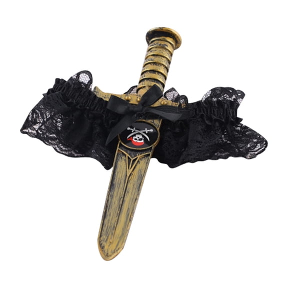 Leeye Halloween Pirate Leg Garter with Sword, Pirate Dagger Thigh Holster Accessory for Women Party Cosplay, Black, One Size, 0.05 lb