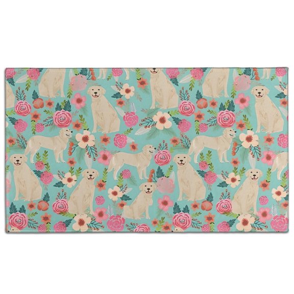 Golden Retriever Dog and Flowers Door Rugs,Washable Non Slip Door Mats Indoor,Decorative Door Mats,Entry Mat Indoor for Entrance,Bedroom,Kitchen,Bathroom,17"x30"