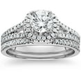 thumbnail image 1 of 1 ct Cushion Halo Diamond Engagement Ring Set Split Shank Wedding 14K White Gold, 1 of 4