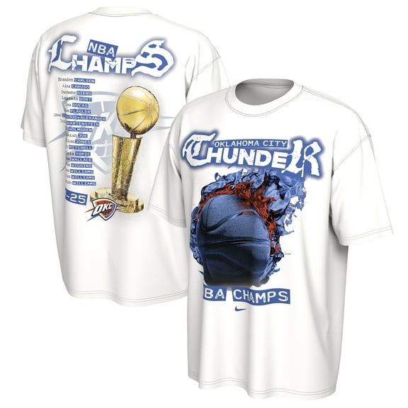 Unisex Nike White Oklahoma City Thunder 2025 NBA Finals Champions Celebration Parade Roster T-Shirt
