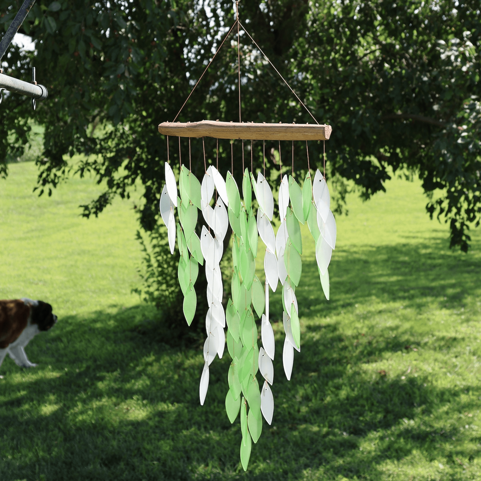 Blue Handworks Glass Wind Chime Deluxe Green Waterfall Wind Chimes Garden Decor