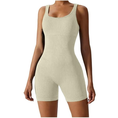 uublik One Piece Shorts Jumpsuit for Women Yoga Romper Workout One Piece Seamless Tank Top Jumpsuit White  S-L
