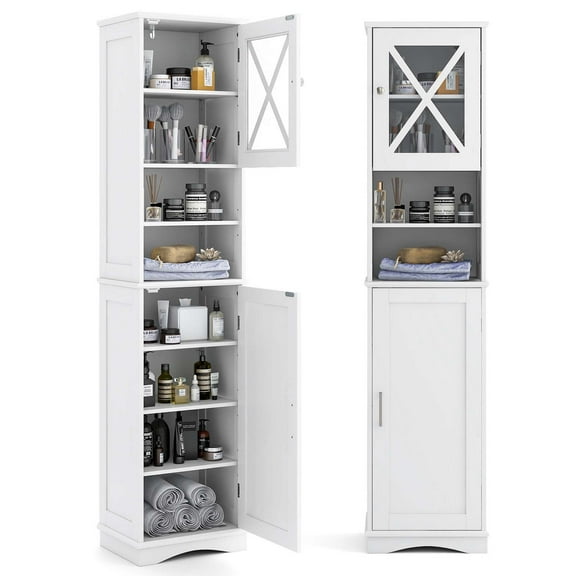 Costway 67" Tall Bathroom Cabinet Freestanding Storage Cabinet with 5 Adjustable Shelves White