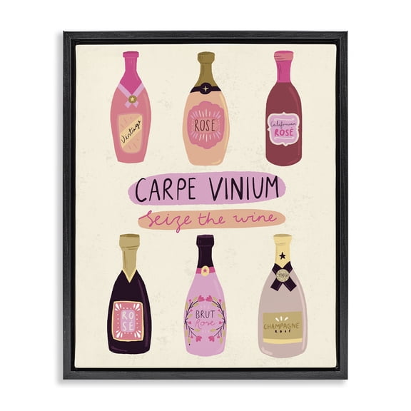 Stupell Industries Carpe Vinium Seize the Wine Food & Beverage Painting Black Floater Framed Canvas Art Print Wall Art, 17 x 21