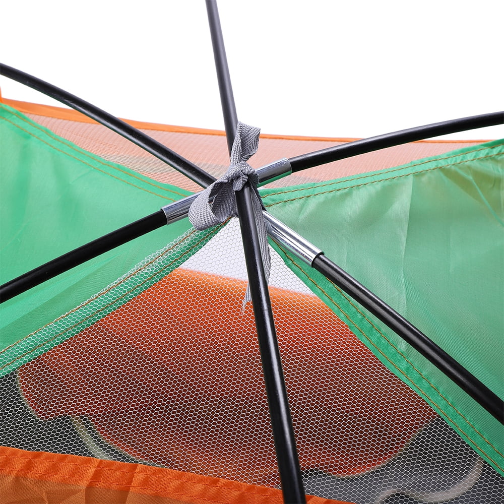 Double Door Camping Dome Tent for 2 Person, Outdoor Portable Hiking Survival Canopy Waterproof Travel Tent with Mesh Vents and 4 Wind Ropes for Adult Family Travel, Green&Orange